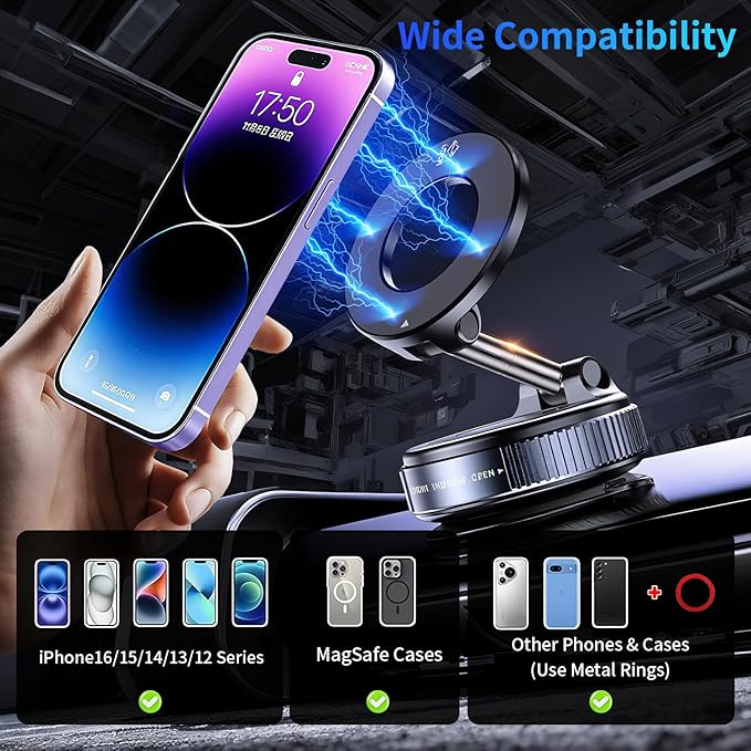 360° Vacuum Suction Cup Magnetic Car Phone Holder
