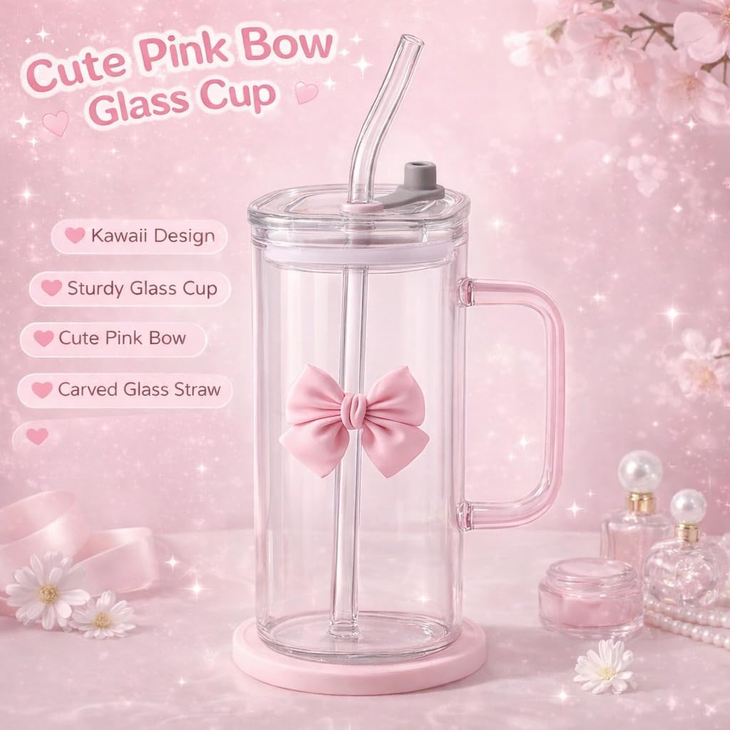 Cute Pink Bow Glass Cup